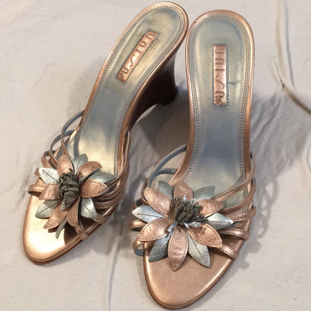 Unisa Metallic Floral Wedges
